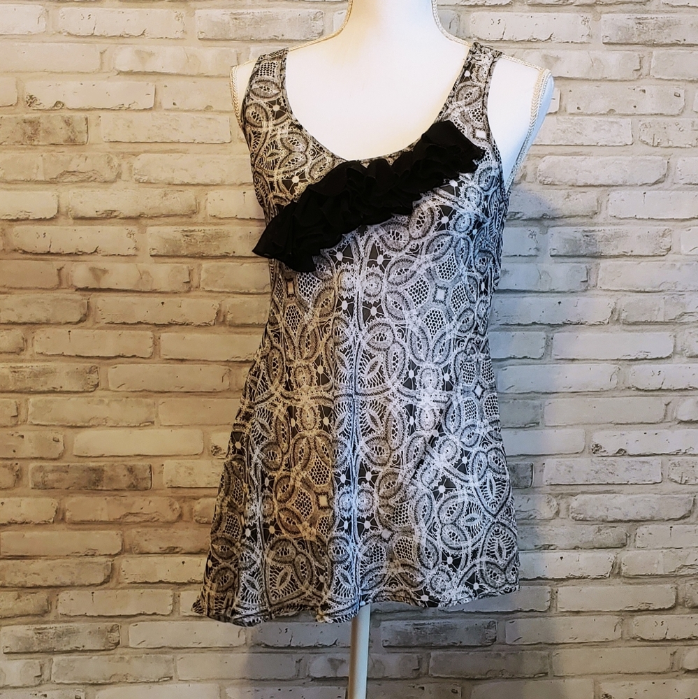 Express Black and White Ruffled Shirt